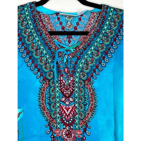 NWT Belle by Kim Gravel Printed V-Neck Lace-Up Poncho SIZE SMALL - Picture 4 of 6